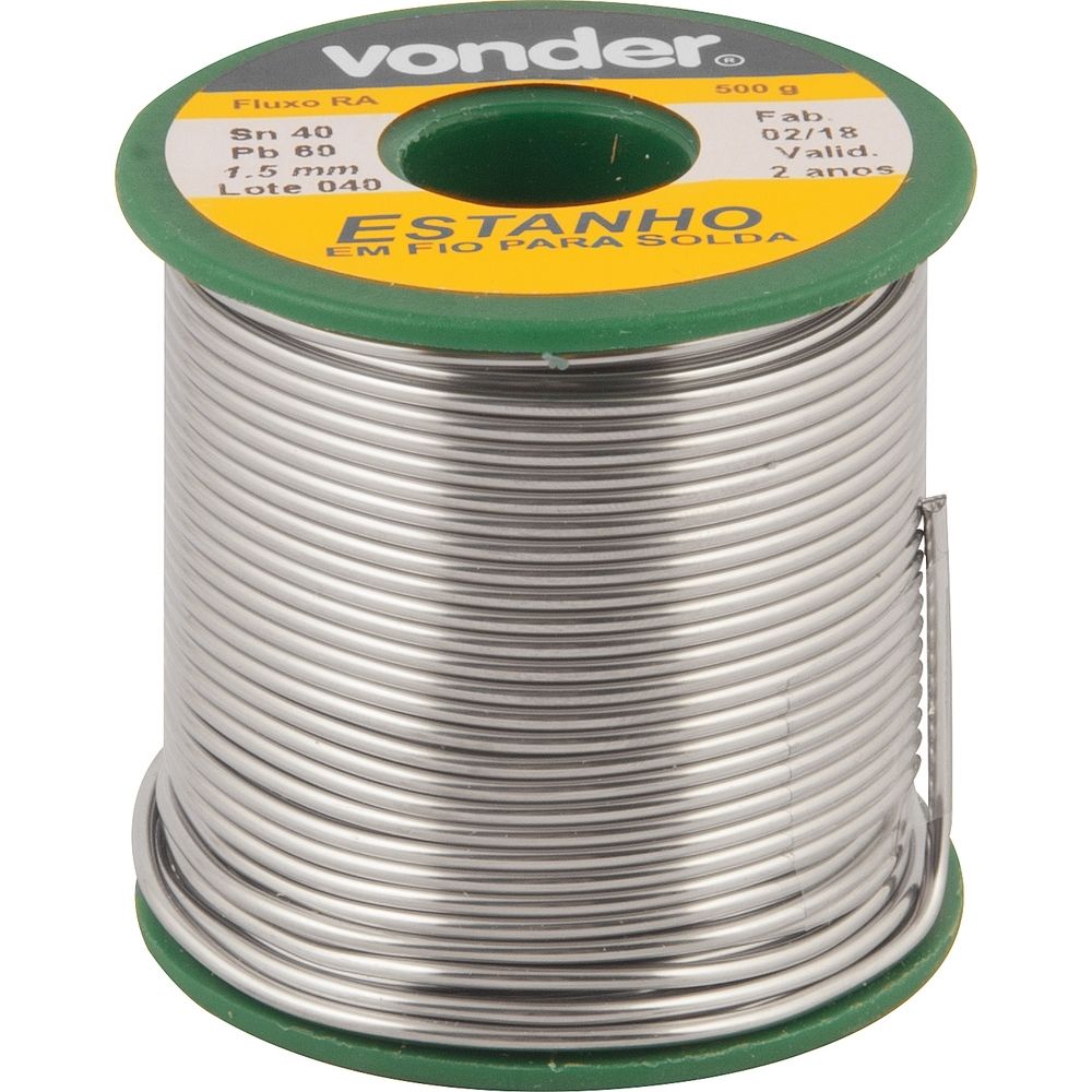 Estanho 40x60 em Fio para Solda 1,50mm Rolo 500g Vonder 7451406015 Estanho 40x60 em Fio para Solda 1,50mm Rolo 500g Vonder 7451406015