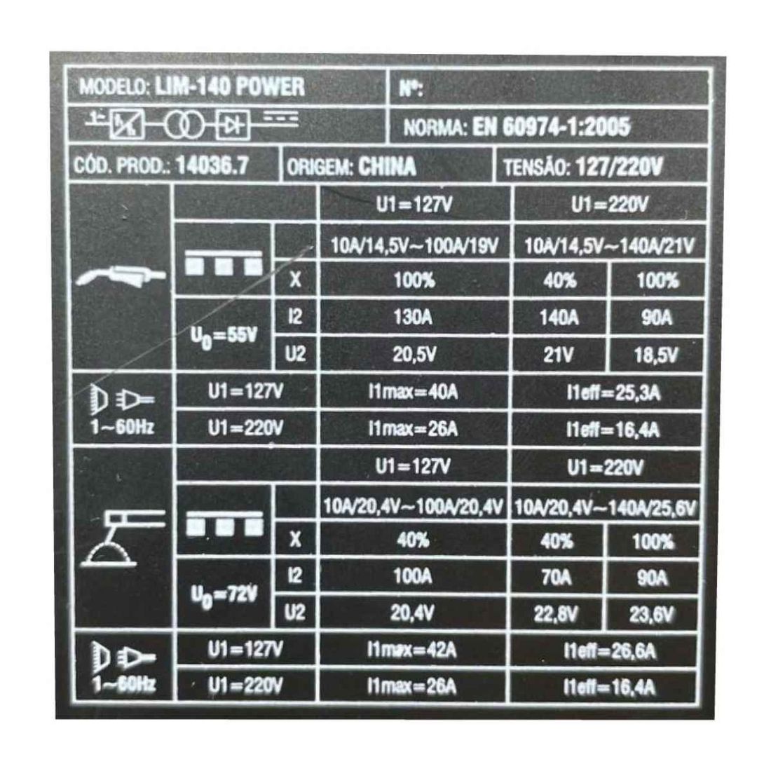 Inversor Solda Elétrica, Tig e MIG Com/Sem Gás 140A LIM-140 Lynus