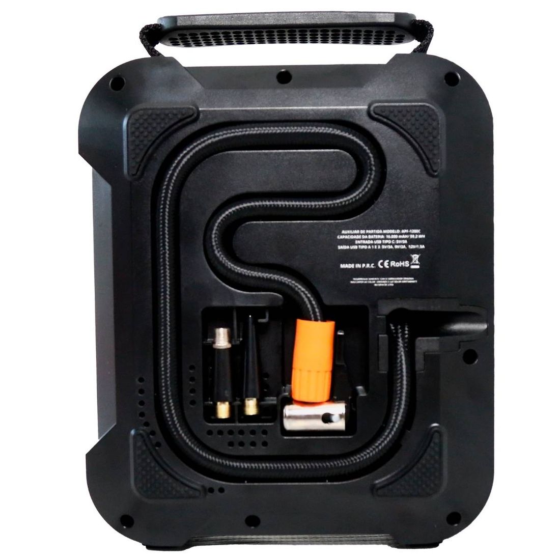 Auxiliar Partida Portátil Flach 1200A Com Compressor 4 em 1