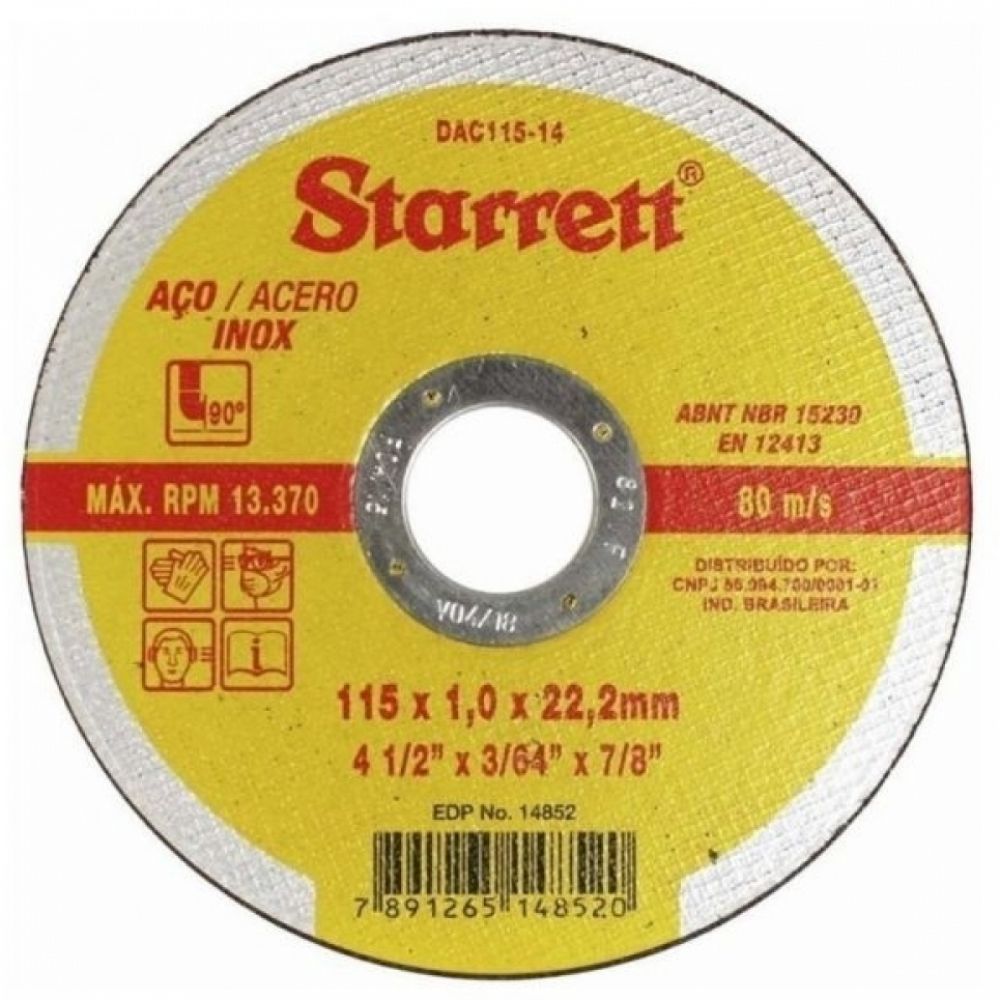 Disco De Corte Starrett Aço Inox 4.1/2 Esmerilhadeira