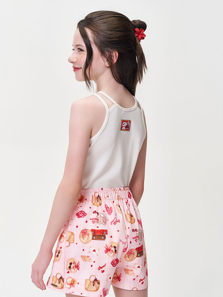Conjunto Infantil Menina Regata Óculos e Short Estampa Delicada de Verão