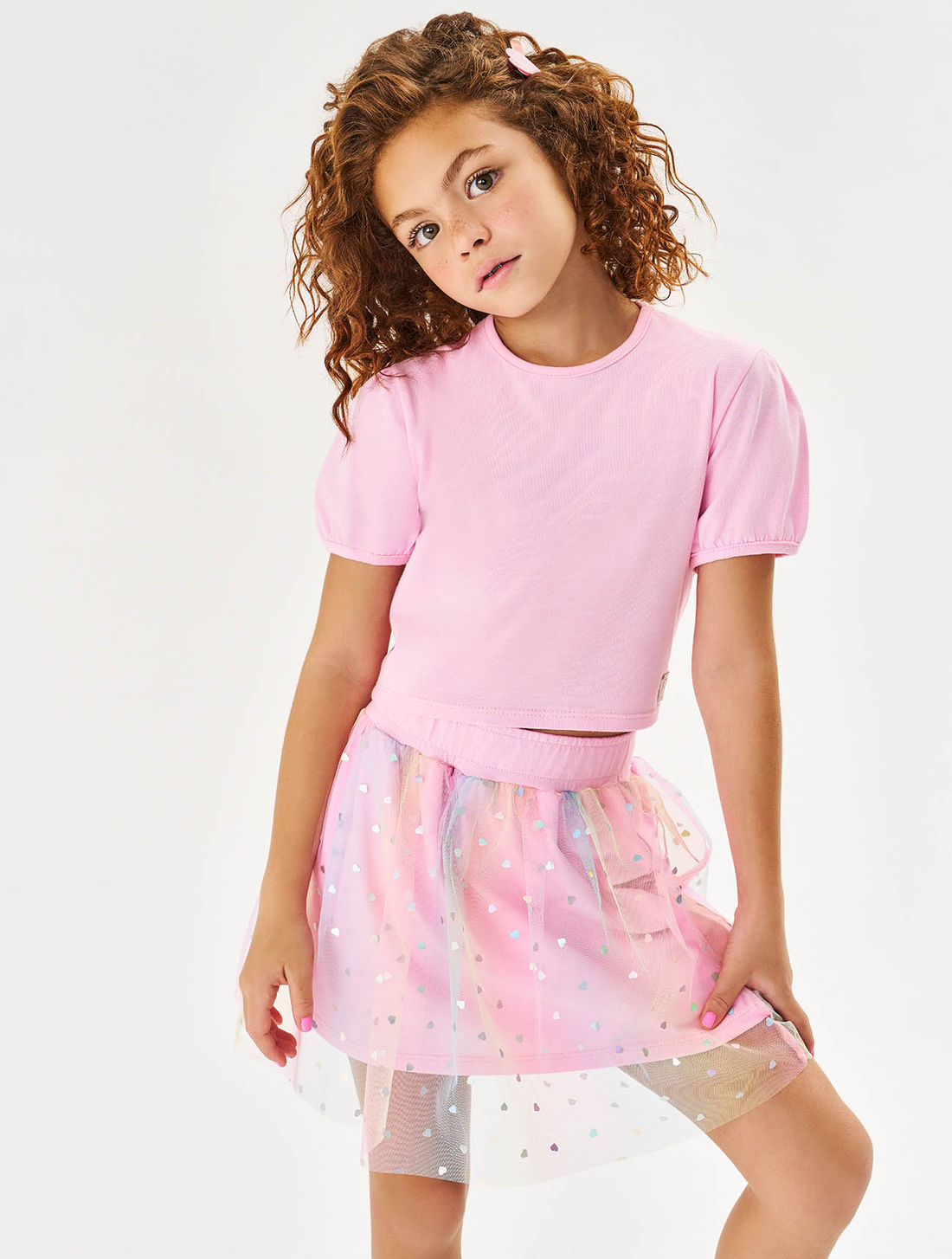 Conjunto Infantil Menina Blusa Cropped E Saia Em Tule Rosa Cinti Conjunto Infantil Menina Blusa Cropped E Saia Em Tule Rosa Cinti