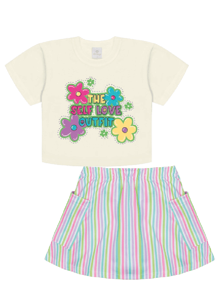 CONJ BLUSA E SAIA/SHORTS NATURAL/VD NEON