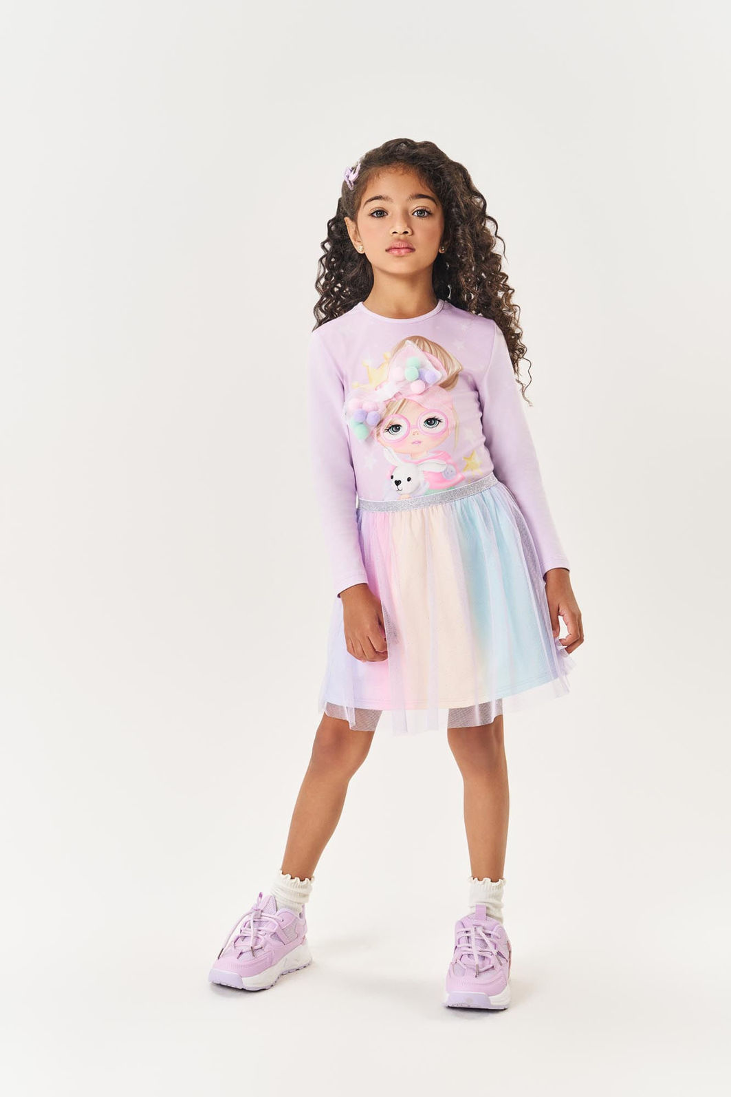 Conjunto Infantil Menina Blusa E Saia-Short Tule Natural Mundo Cinti