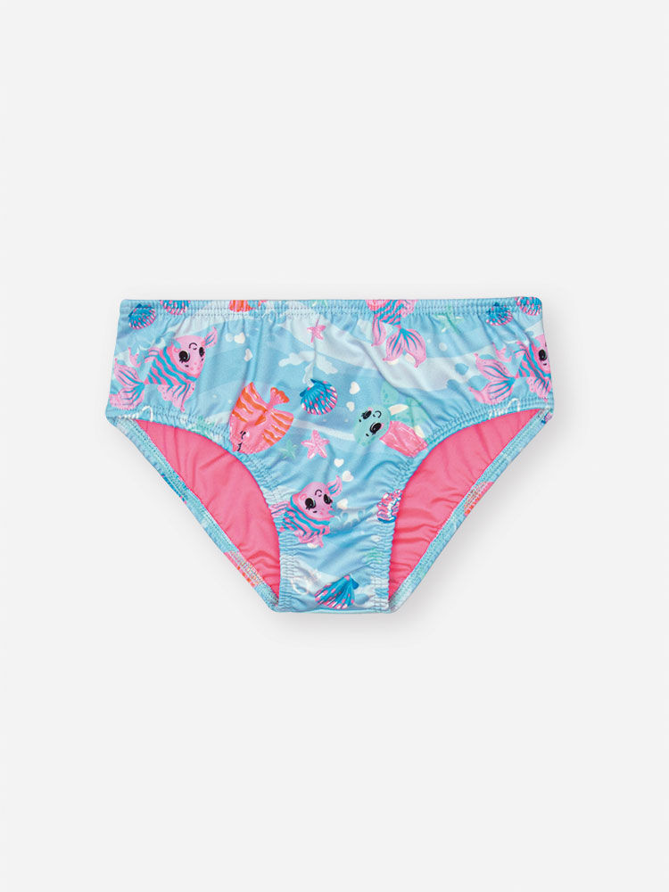 Biquíni Infantil em Malha UV com Estampa de Conchas e Fundo do Mar – Moda Praia Menina Verão com Blu AZUL PORCELANA
