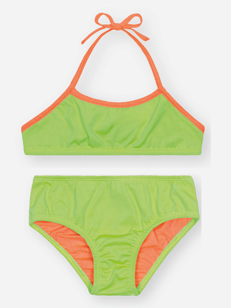 Biquíni Infantil em Malha UV Neon – Moda Praia Menina Verão com Proteção UV e Cores Vibrantes VERDE NEON FORTE
