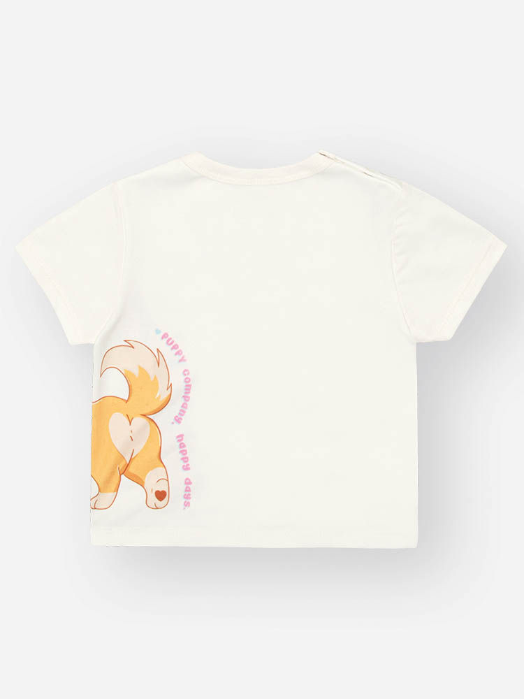 Conjunto Bebê Menina Cachorrinha com Orelhas Interativas – Blusa Boxy e Shorts em Algodão NATURAL/RS CONFETE