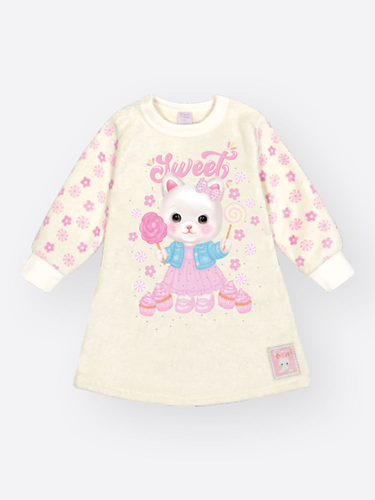 Vestido Infantil Menina com Estampa Floral nas Mangas – Vestido Bebê Gatinha Mundo Cinti