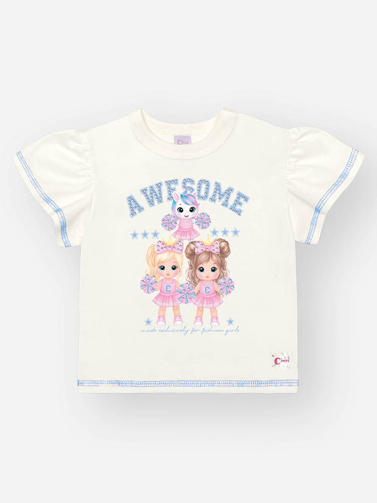Conjunto Infantil Princeas Cinti de Blusa em Meia Malha com Shorts em Moletinho e Strass NATURAL/AZ PROVENCE