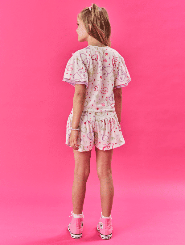 Conjunto Infantil Menina Blusa Boxy E Short Borboletas Off White Cinti