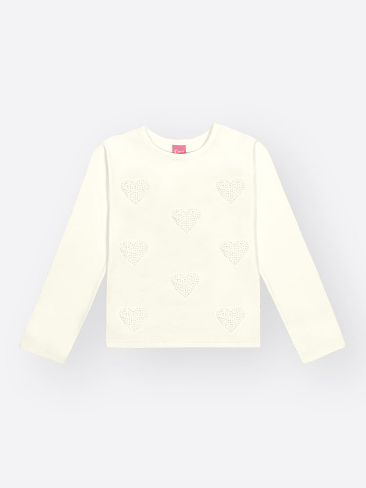 Blusa Menina Strass de Coração Mundo Cinti NATURAL