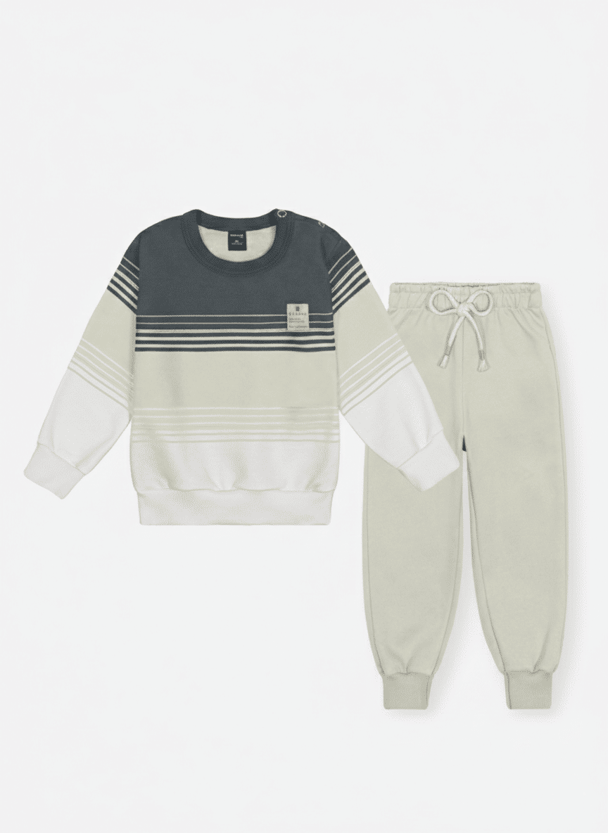 Conjunto Infantil Moletom com Listras – Look de Inverno Quentinho e Confortável
