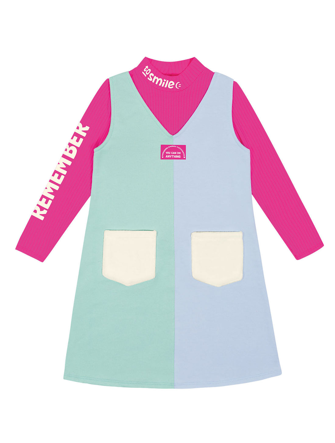 Jardineira Color Block E Blusa Rosa, Verde E Azul CTV
