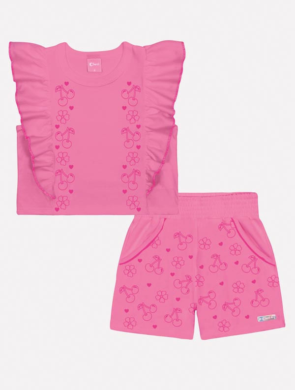 Conjunto Infantil Menina Tutti-Frutti Blusa E Short Rosa Mundo Cinti