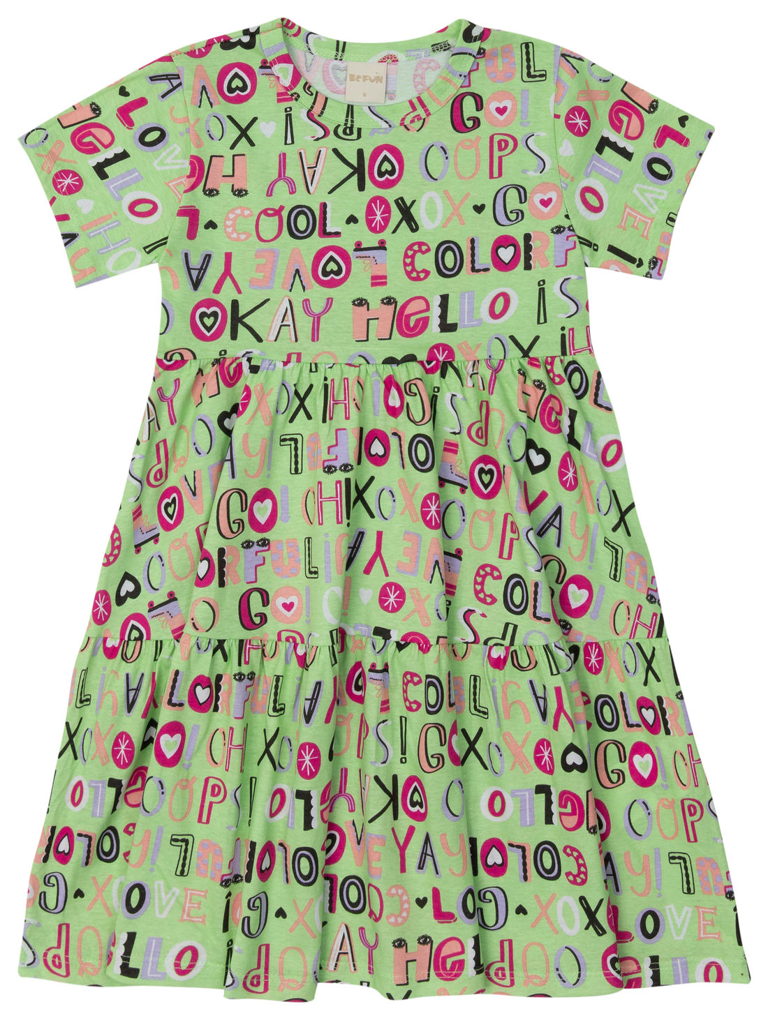 Vestido Infantil Estampado Letrinhas Verde Vestido Infantil Estampado Letrinhas Verde