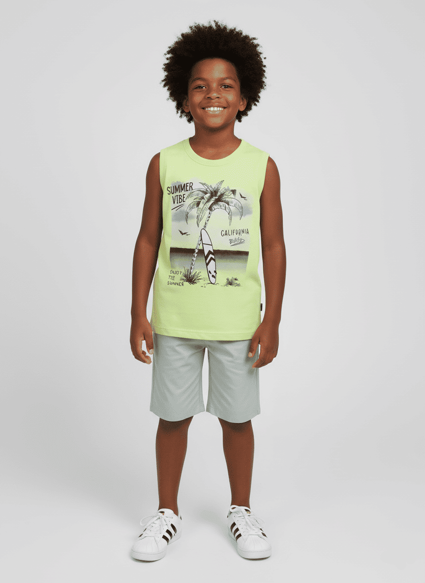 CONJ REGATA E BERMUDA VD FLUOR GREE/SILVER