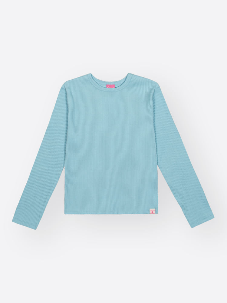 Blusa Manga Longa em Canelado Glow Mundo Cinti AZUL PORCELANA