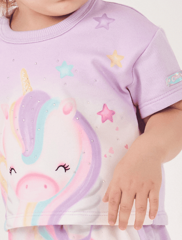 Conjunto Bebê Menina Blusa E Saia-Short Unicórnio Lilás Cinti