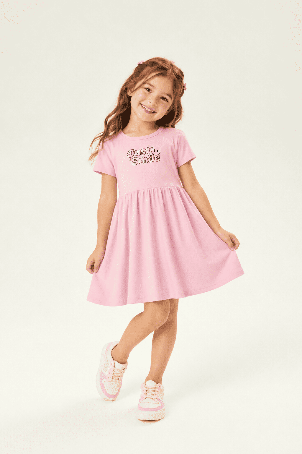 Vestido Infantil Evasê Manga Curta Just Smile Lilás Vestido Infantil Evasê Manga Curta Just Smile Lilás