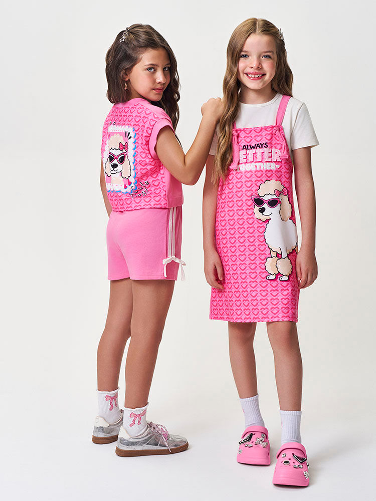 Trio Infantil Menina Regata e Short e Colete Poodle com Strass