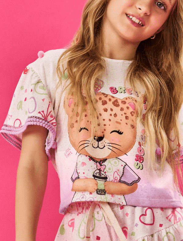 Conjunto Infantil Menina Blusa Boxy E Short Borboletas Off White Cinti