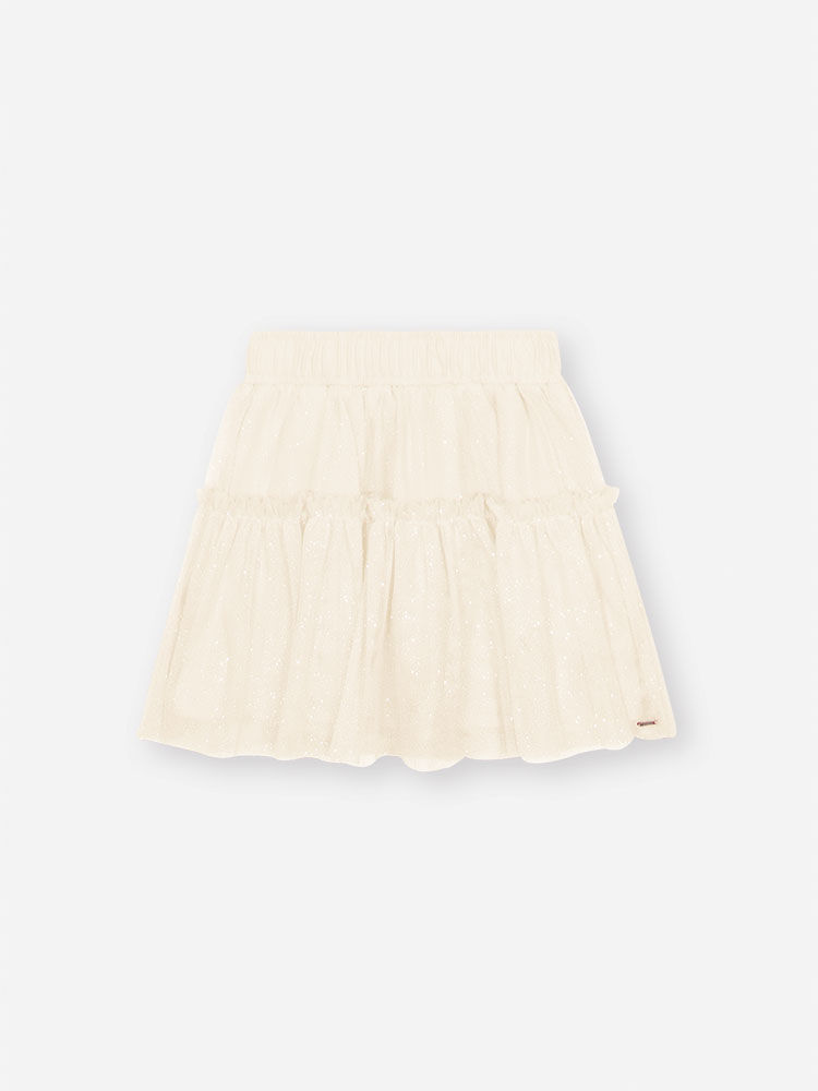 Saia-Shorts Infantil em Tule Glitter NATURAL