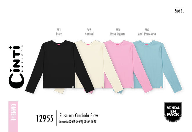 Blusa Manga Longa em Canelado Glow Mundo Cinti AZUL PORCELANA