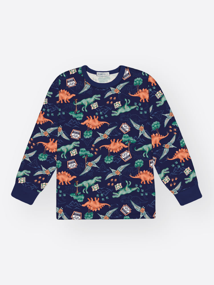 Pijama de Inverno Infantil Menino Dino World Divertto AZUL MARINHO