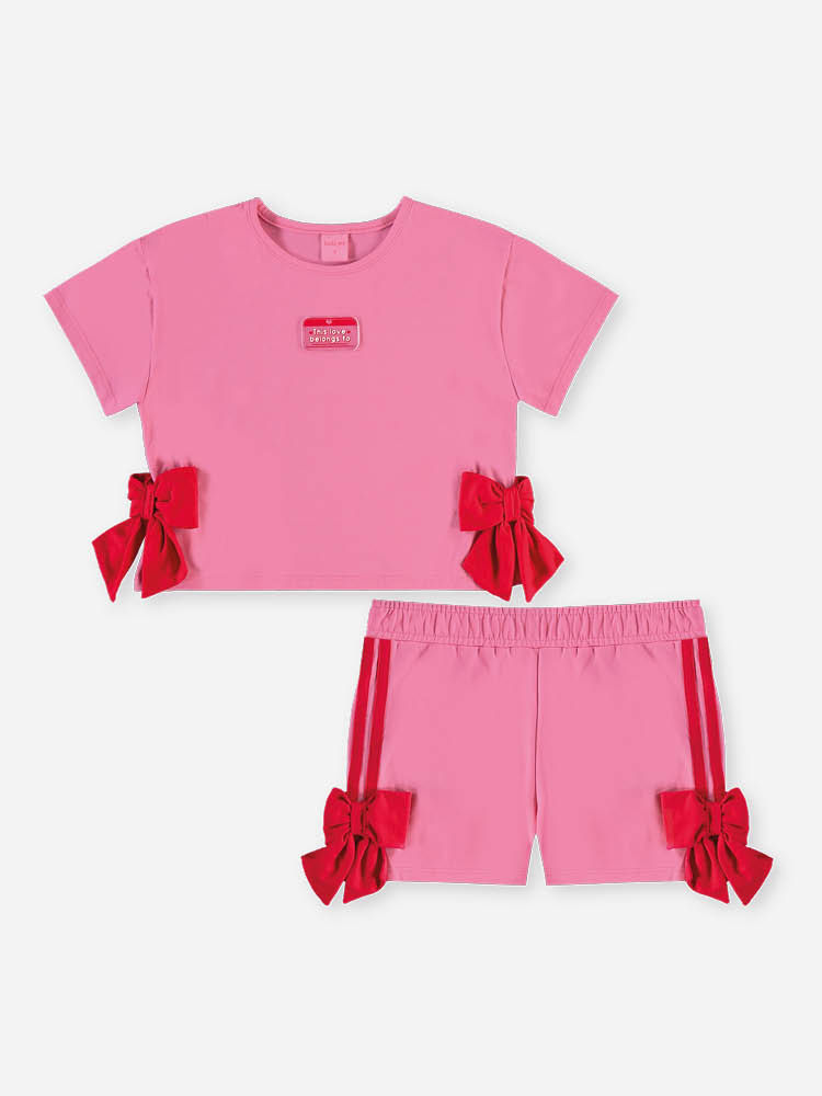 Conjunto Infantil Menina Blusa Boxy e Short com Laços