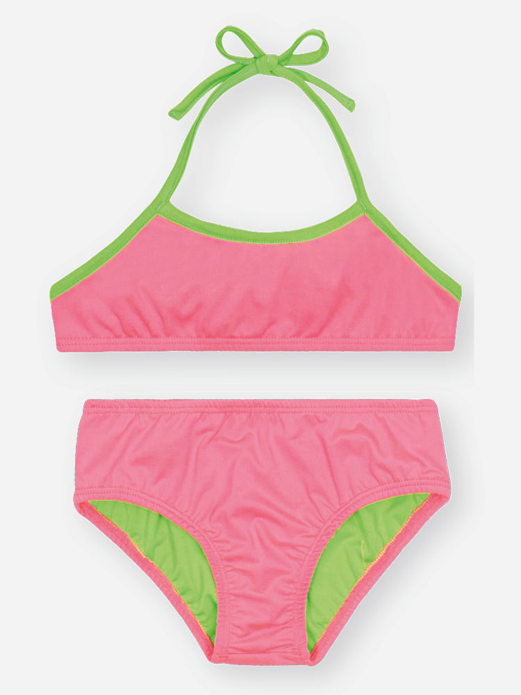 Biquíni Infantil em Malha UV Neon – Moda Praia Menina Verão com Proteção UV e Cores Vibrantes ROSA NEON FORTE