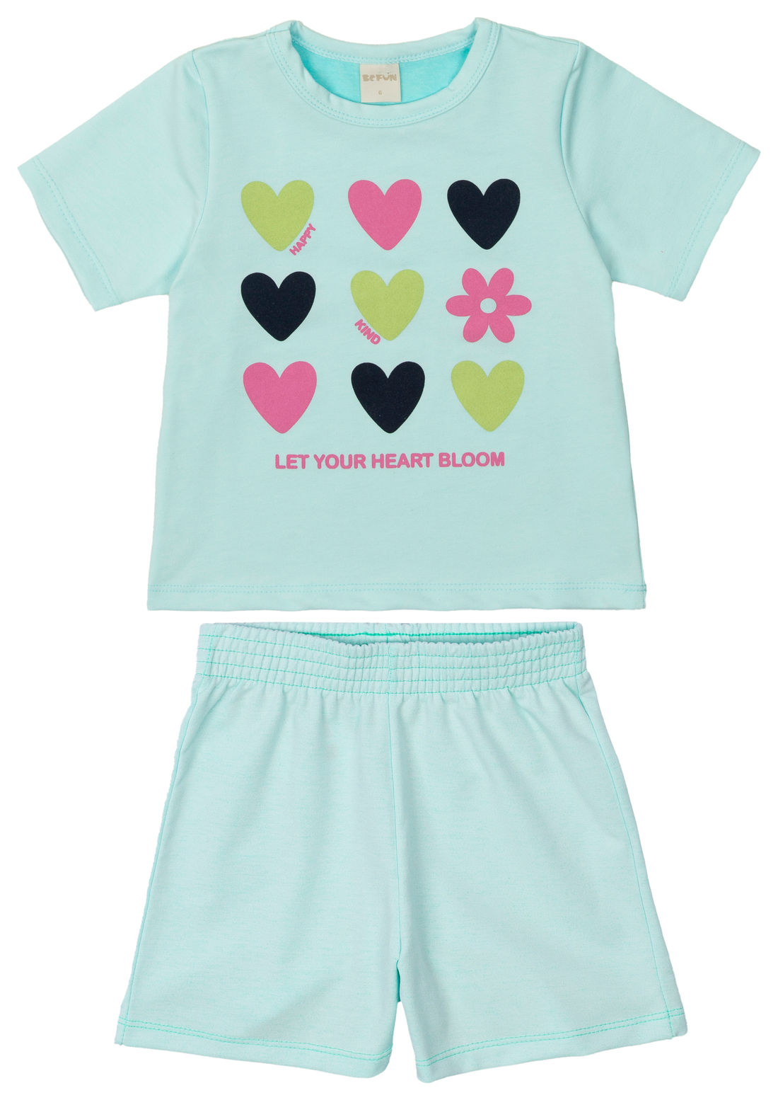 Conjunto Infantil Corações de Blusa e Shorts Menta Conjunto Infantil Corações de Blusa e Shorts Menta