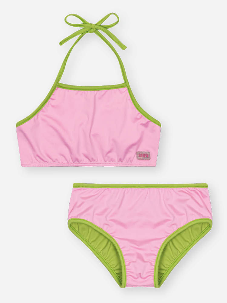 Biquíni Infantil em Malha UV Neon – Moda Praia Menina Verão com Proteção UV e Cores Vibrantes ROSA IOGURTE