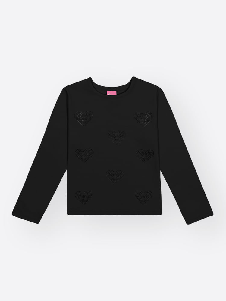 Blusa Menina Strass de Coração Mundo Cinti PRETO