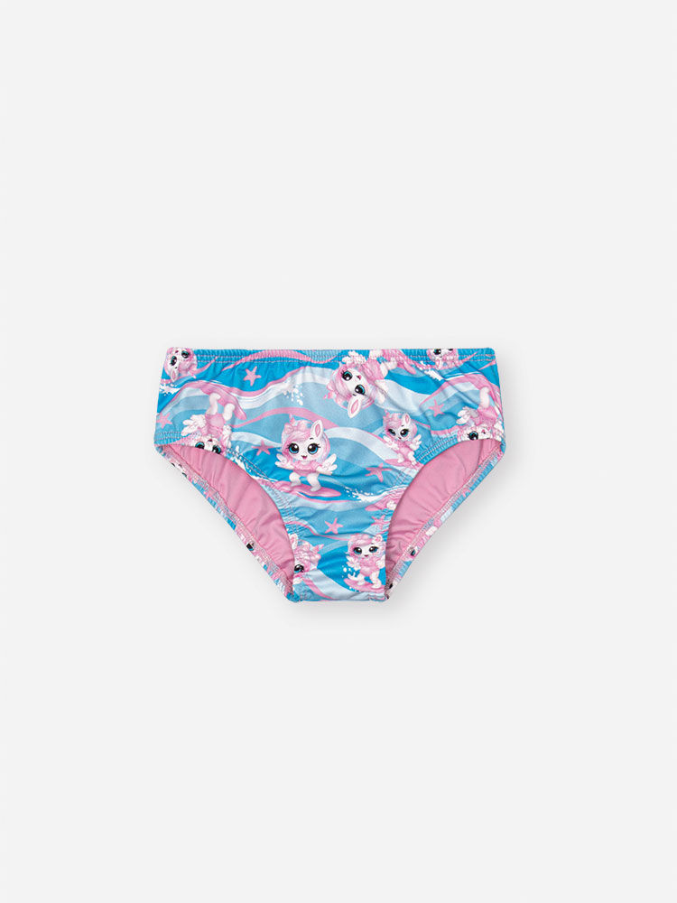 Biquíni Infantil em Malha UV com Estampa de Unicórnio e Shorts em Tela – Moda Praia Menina Verão ROSA IOGURTE