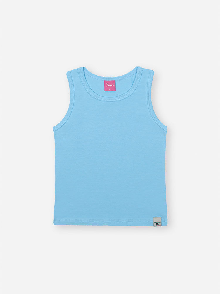 Regata Infantil Básica em Cotton com Algodão – Blusa Menina Sem Manga Verão AZUL PORCELANA
