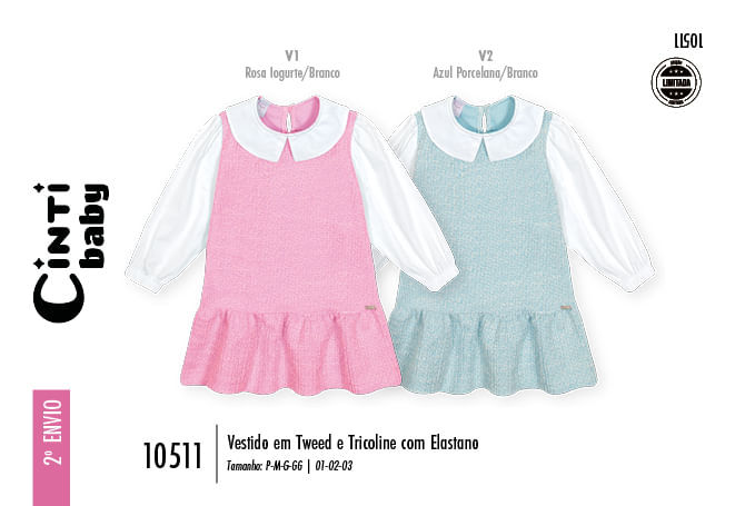 Vestido Infantil Manga Longa com Gola Boneca – Vestido Menina em Tweed Elegante Vestido Infantil Manga Longa com Gola Boneca – Vestido Menina em Tweed Elegante