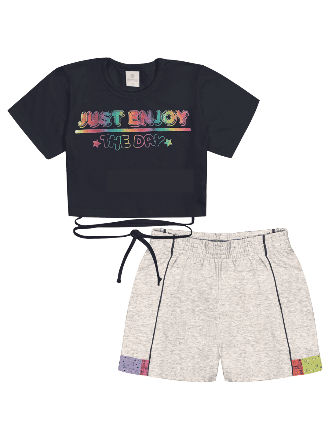 CONJ BLUSA E SHORTS PRETO/MESCLA MEDIO