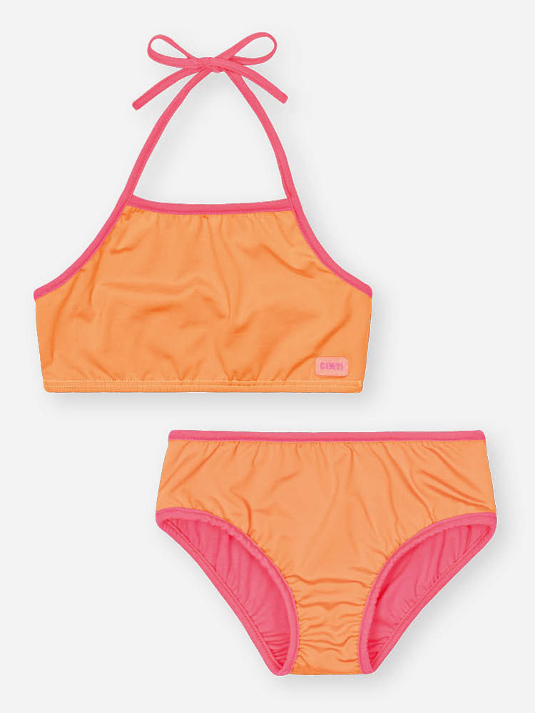 Biquíni Infantil em Malha UV Neon – Moda Praia Menina Verão com Proteção UV e Cores Vibrantes LARANJA NEON FORTE