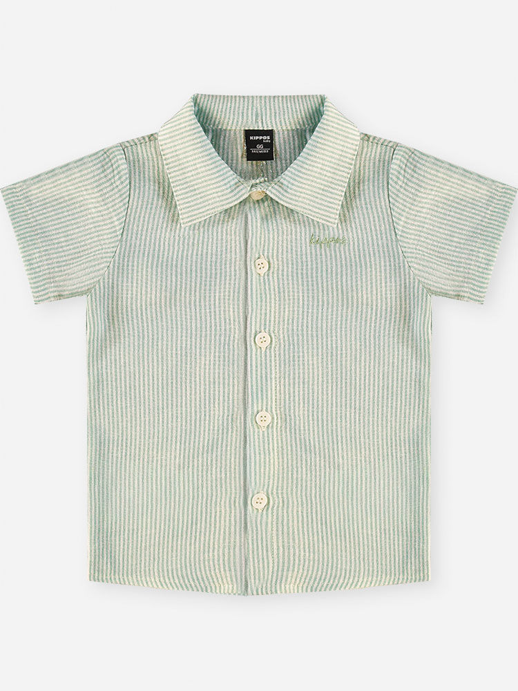 Conjunto Bebê Menino Camisa Alfaiataria Listrada Olive e Bermuda Duna
