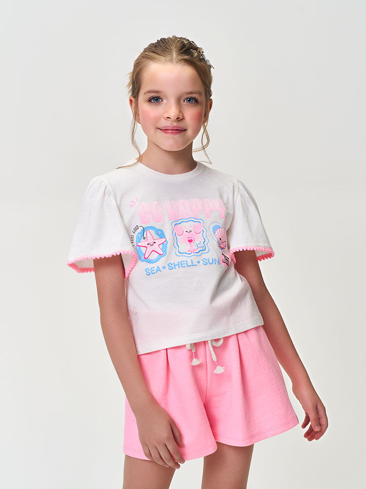 Conjunto Infantil Menina Blusa Boxy e Short Sea Shell com Strass