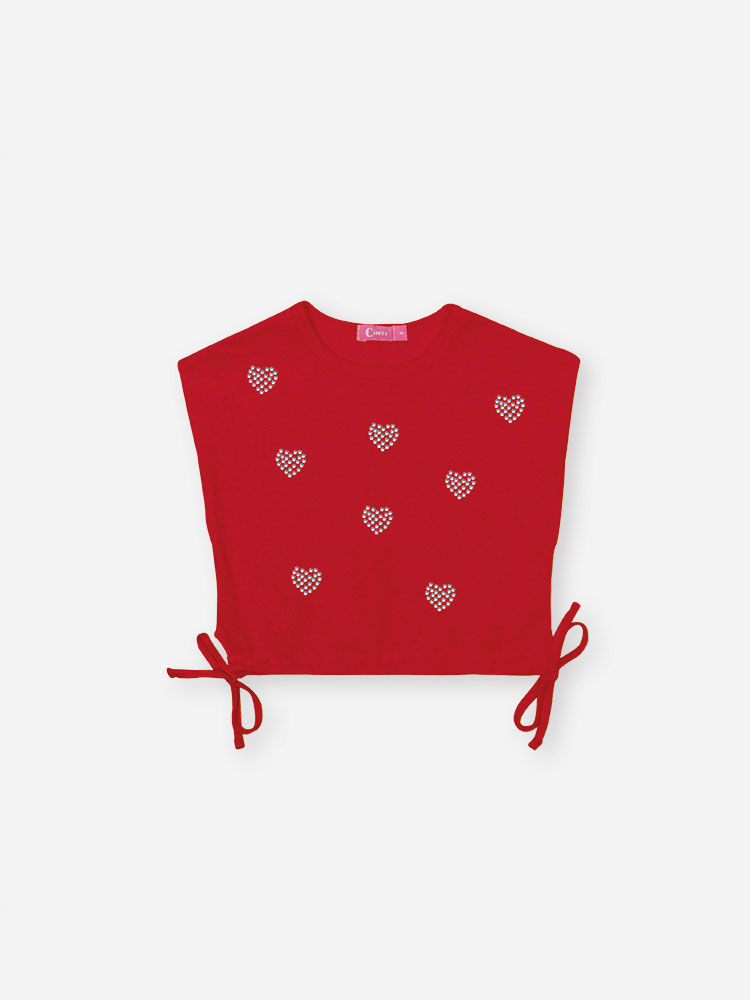 Conjunto Infantil de Festa com Blusa e Shorts em Moletinho Waffle – Look Menina Verão com Strass VERMELHO HOLIDAY