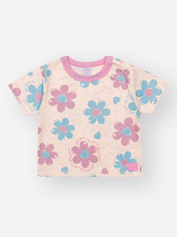 Conjunto Bebê Menina Floral em Cotton Linho – Blusa e Shorts Delicados Cinti Baby OFF WHITE