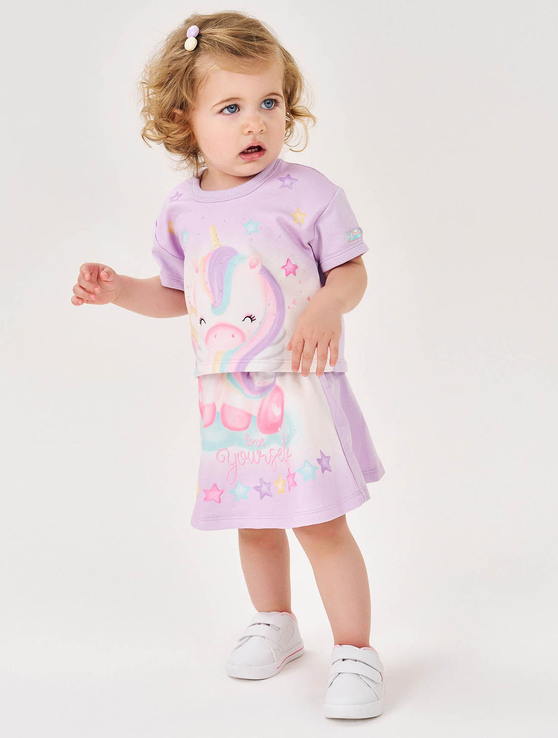 Conjunto Bebê Menina Blusa E Saia-Short Unicórnio Lilás Cinti