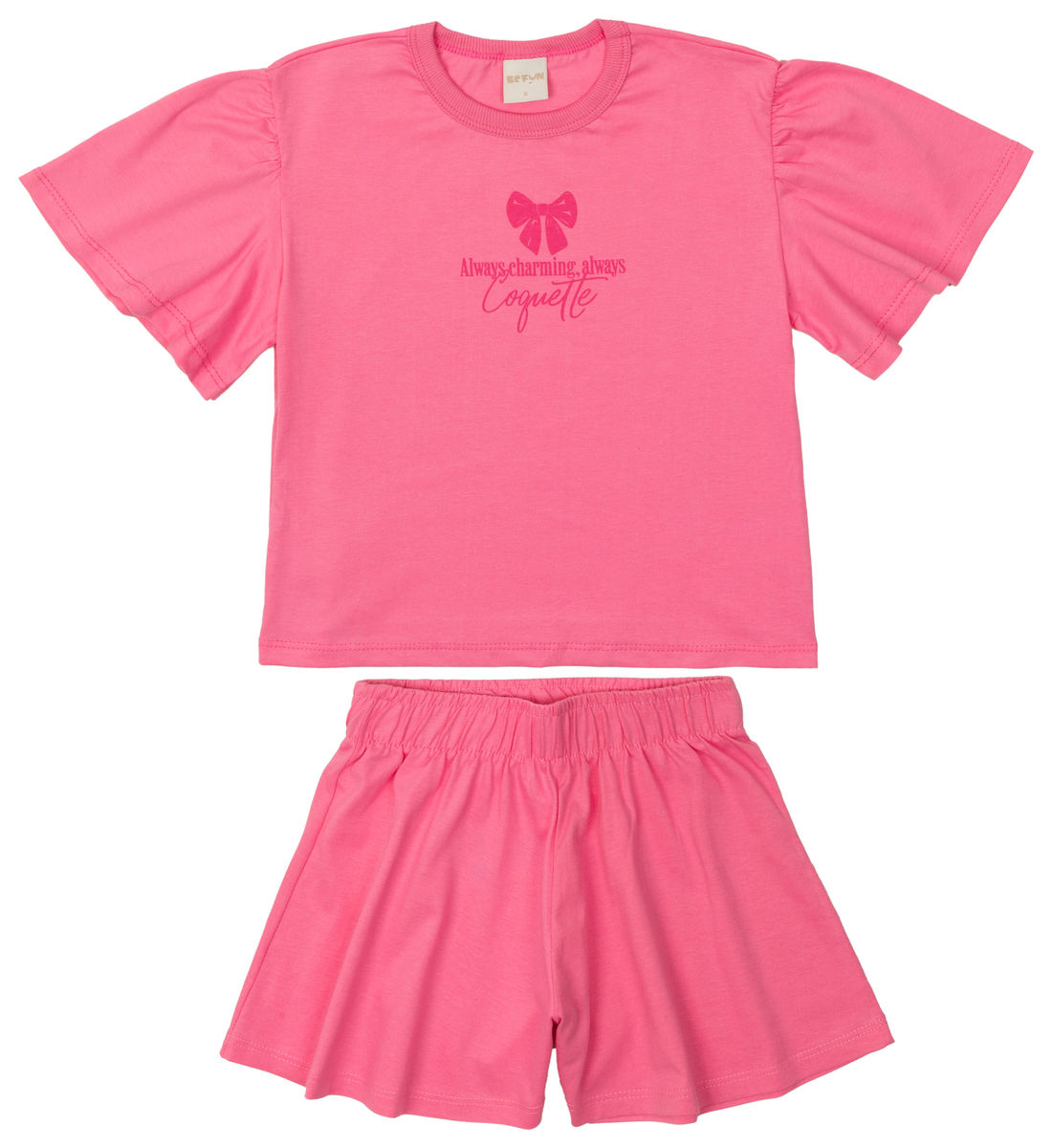 Conjunto Infantil Laço de Blusa Bufante e Shorts Pink Conjunto Infantil Laço de Blusa Bufante e Shorts Pink