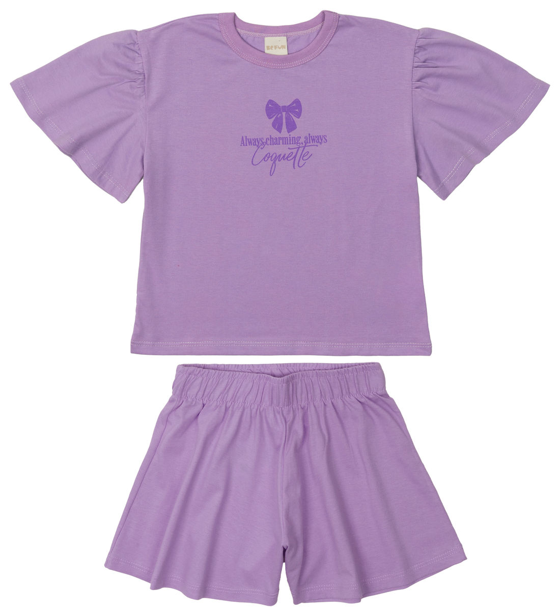 Conjunto Infantil Laço de Blusa Bufante e Shorts Roxo Conjunto Infantil Laço de Blusa Bufante e Shorts Roxo