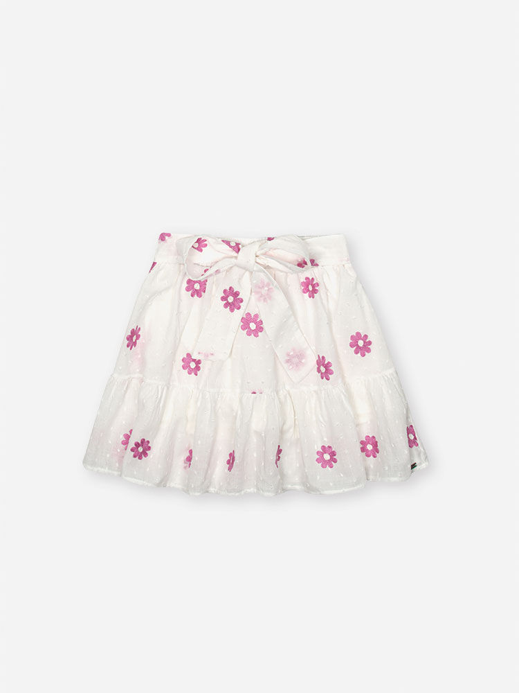 Conjunto Infantil com Blusa e Saia Shorts Bordada – Look Menina Verão Off White NATURAL/OFF WHITE