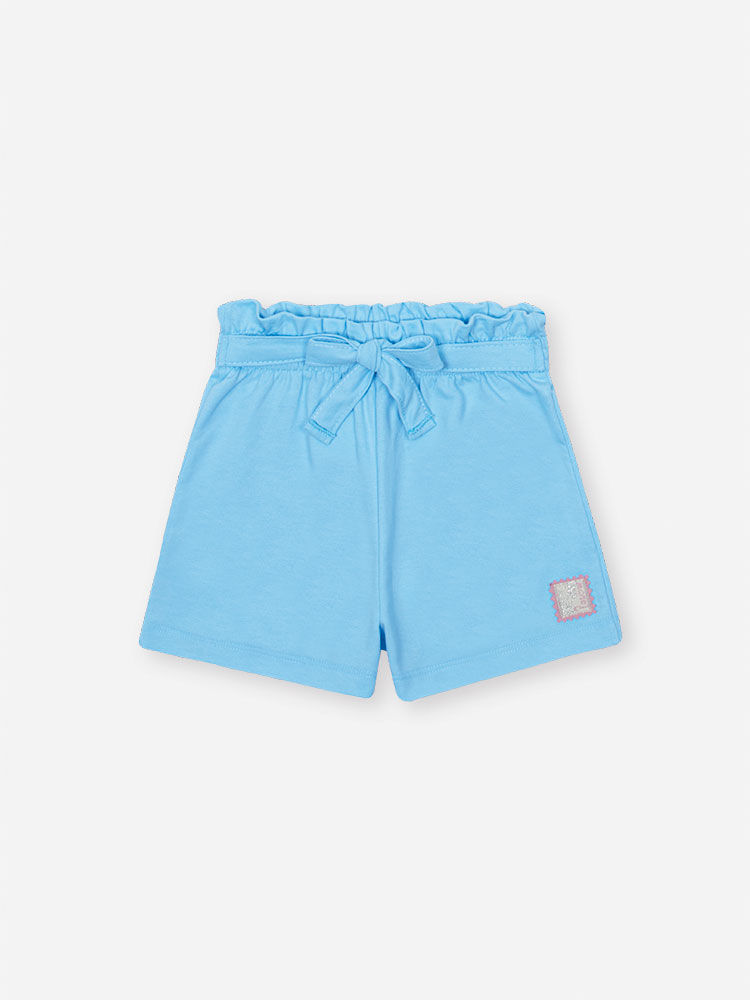 Conjunto Infantil com Blusa de Manga Tule, Shorts e Scrunchie – Look Menina Verão com Algodão NATURAL/AZ PORCELANA