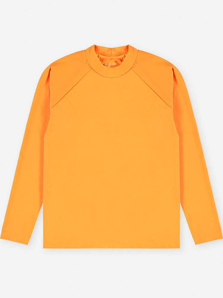 Blusa Infantil Menina Manga Longa em Malha UV Laranja Neon