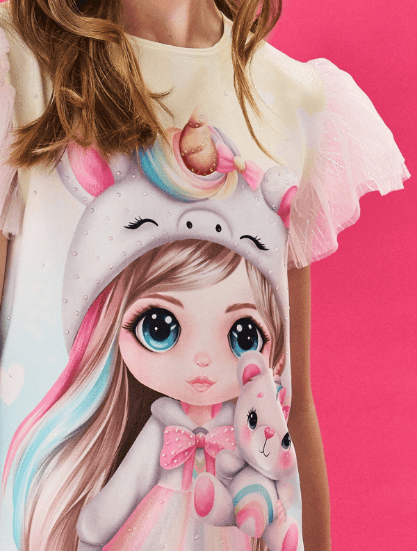 Vestido Infantil Menina Unicórnio Azul Cinti
