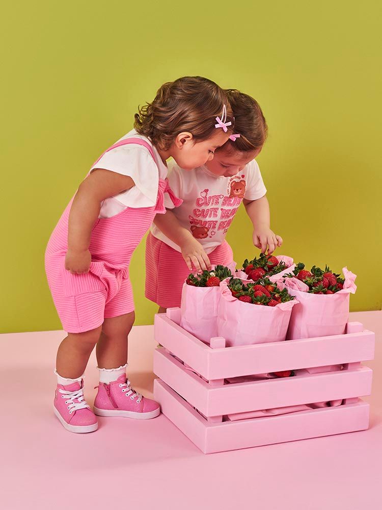 Conjunto Bebê Blusa Cute Bear e Short-Saia Rosa